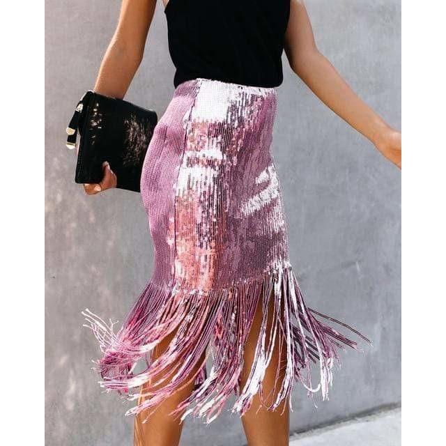 tassel sequin pencil skirt