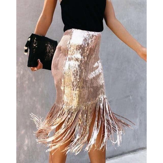 tassel sequin pencil skirt