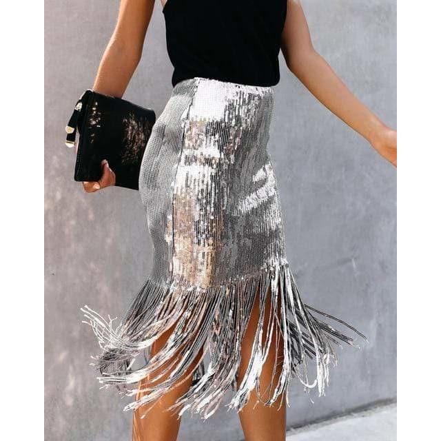 tassel sequin pencil skirt