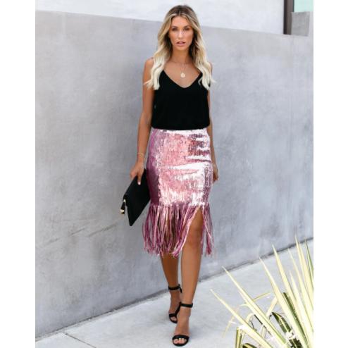 tassel sequin pencil skirt