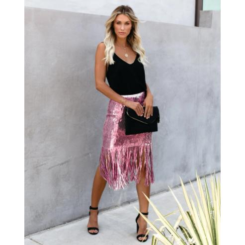 tassel sequin pencil skirt