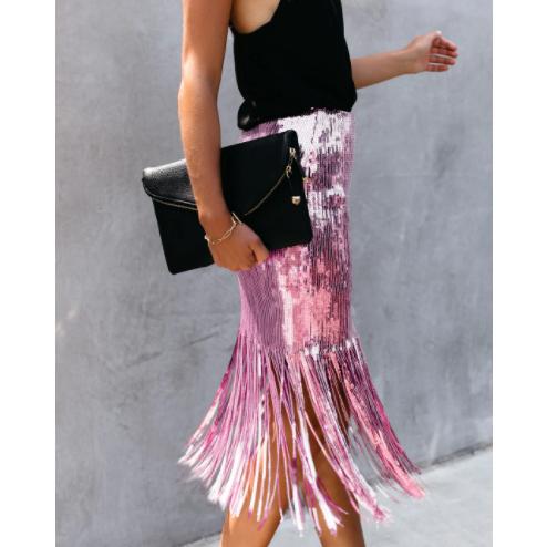 tassel sequin pencil skirt