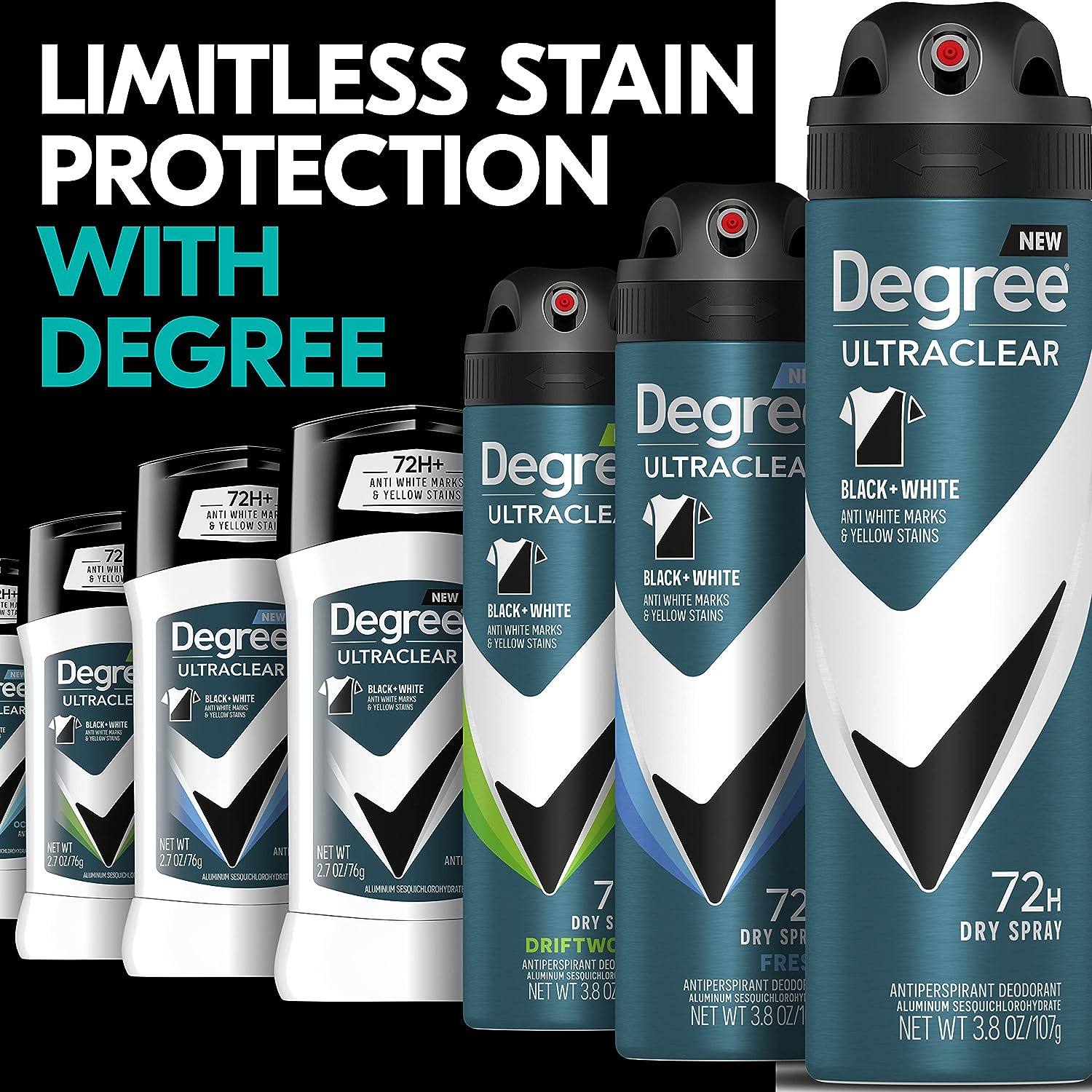 Degree Men UltraClear Antiperspirant Deodorant Black + White 4 count 72-Hour Sweat &amp; Odor Protection Antiperspirant For Men With MotionSense Technology 2.70 Ounce (Pack of 4)