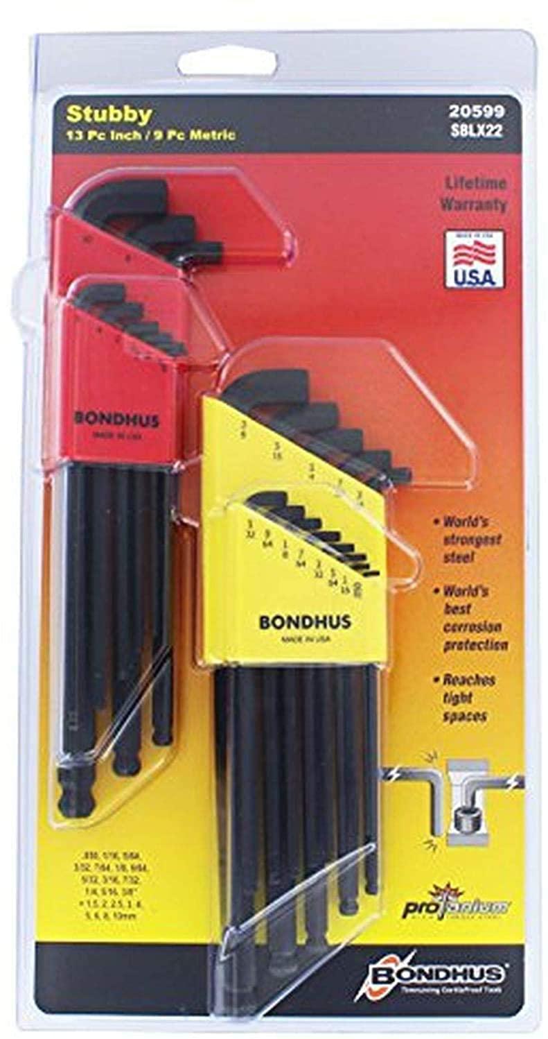 Bondhus 20599 0.050-3/8" &amp; 1.5-10mm Stubby Ball End Hex Key DoublePK (Four Pack)
