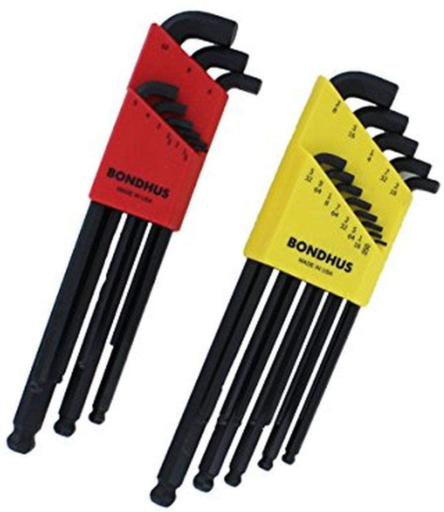 Bondhus 20599 0.050-3/8" &amp; 1.5-10mm Stubby Ball End Hex Key DoublePK (Four Pack)