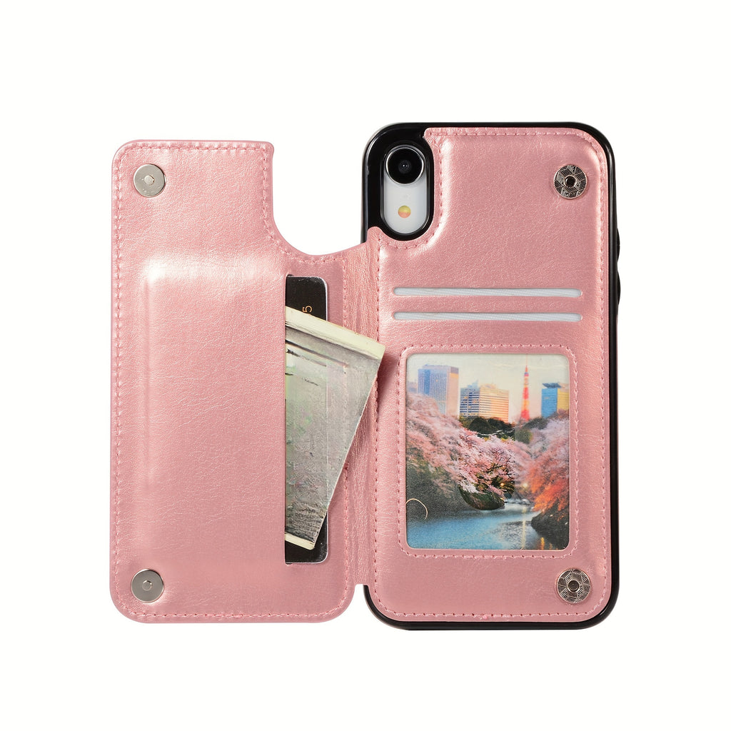 For  15/ 14/ 13/ 12/ 11 Pro Max/ Mini/ XR/ XS Max/ SE 2022/2020/ 7/ 8 Plus Wallet Case With Card Holder, PU Faux Leather Kickstand Card Slots Case, Double Magnetic Clasp And Durable Shockproof Cover