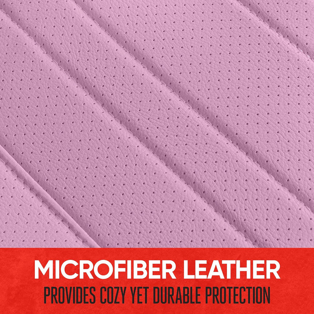 Motor Trend Seat Cover for Cars Trucks SUV, Faux Leather Rear Bench Pink Padded Car Seat Cover with Storage Pockets, Premium Interior Car Seat Cover