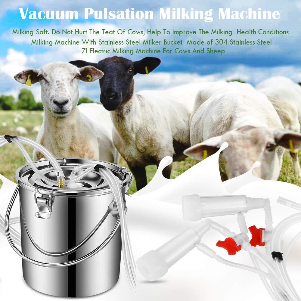 S SMAUTOP 7L Electric Pulsation MilMachine Single Bucket Piston Vacuum Pulsation MilMachine Goat MilSupplies for Cows Cattle or Sheep Optional (US Plug)