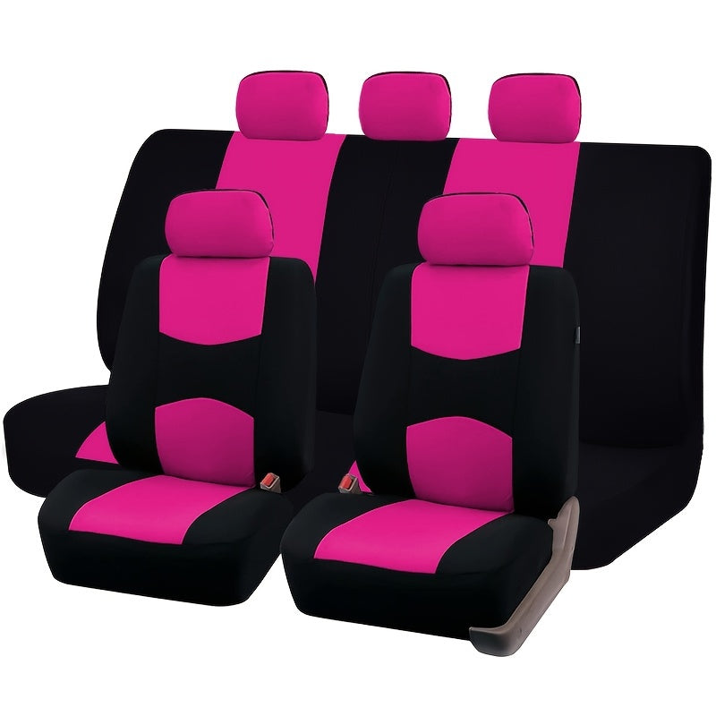 9pcs Pink Car Seat Covers Set For Women - Airbag Compatible, Soft Fabric, Comfortable Cushion, Easy Installation