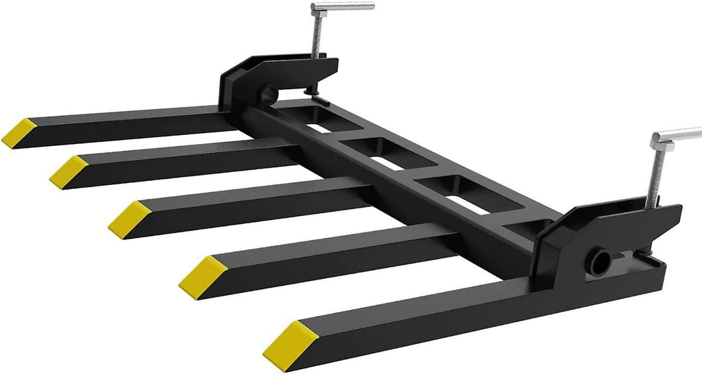 Clamp-on Debris Fork Attaches to a 48" Tractor Bucket to Clean up Fallen Limbs, Debris, or Yard Wwaste.