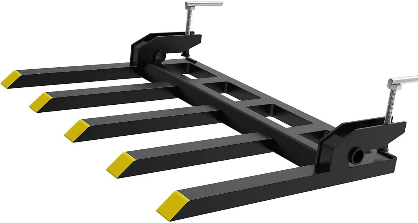Clamp-on Debris Fork Attaches to a 48" Tractor Bucket to Clean up Fallen Limbs, Debris, or Yard Wwaste.