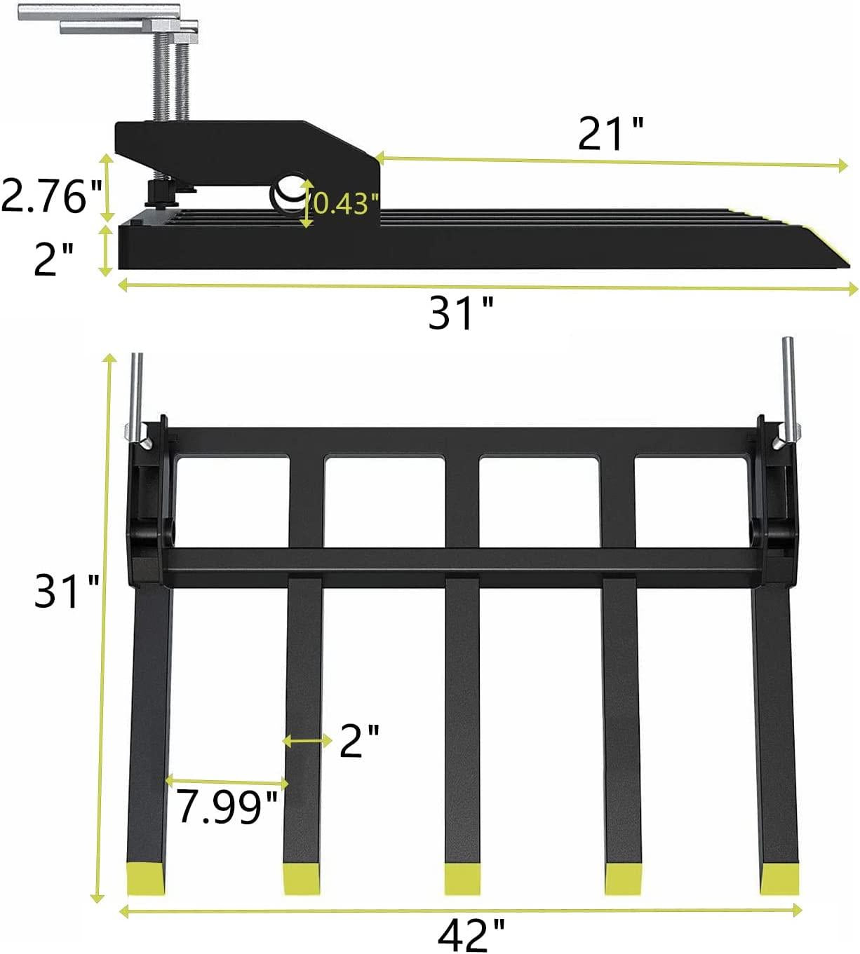 Clamp-on Debris Fork Attaches to a 48" Tractor Bucket to Clean up Fallen Limbs, Debris, or Yard Wwaste.