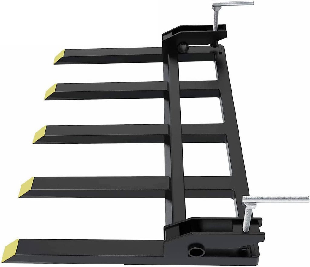 Clamp-on Debris Fork Attaches to a 48" Tractor Bucket to Clean up Fallen Limbs, Debris, or Yard Wwaste.