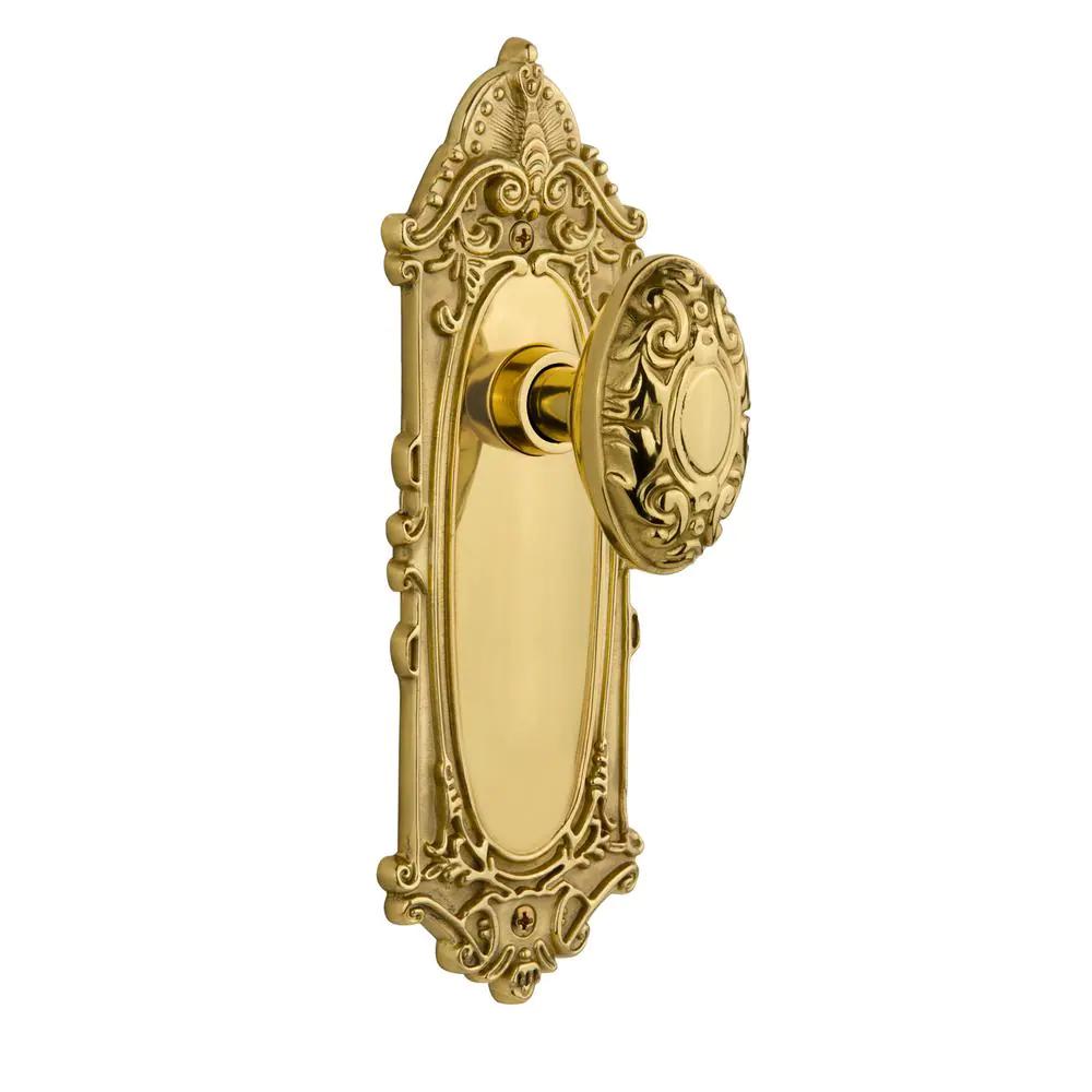 Victorian Plate Double Dummy Victorian Door Knob in Polished Brass