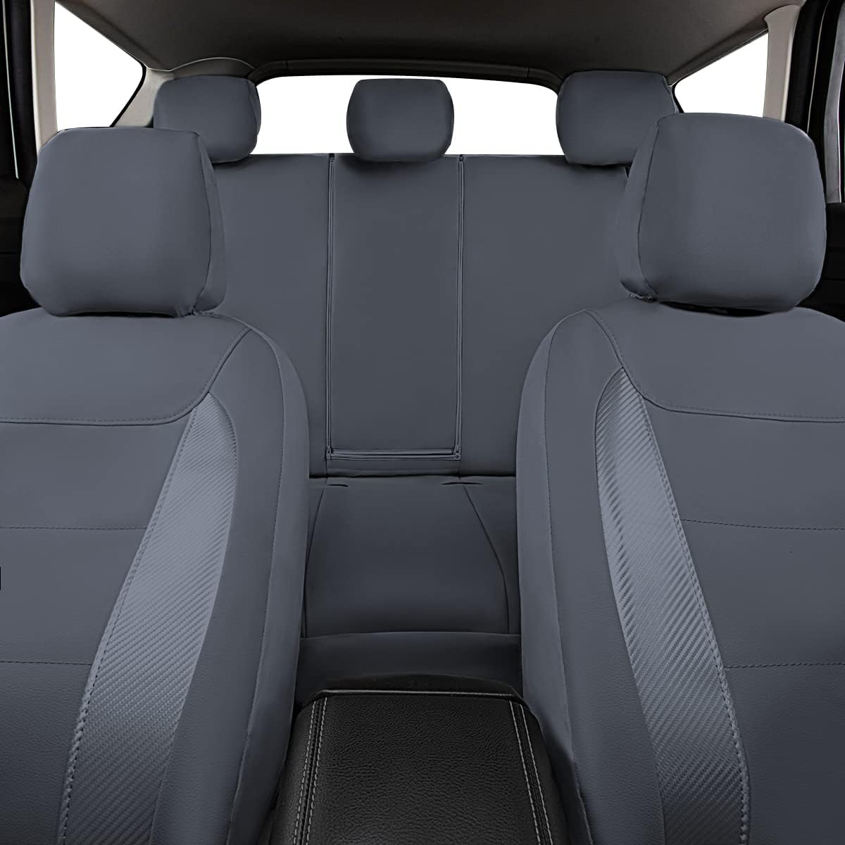 Flying Banner car seat Covers Protects Water Proof Faux Leather Carbon Fiber Front and Rear Bench Split 40/60 50/50 60/40(Gray Gray, Full Set - 8PCS)