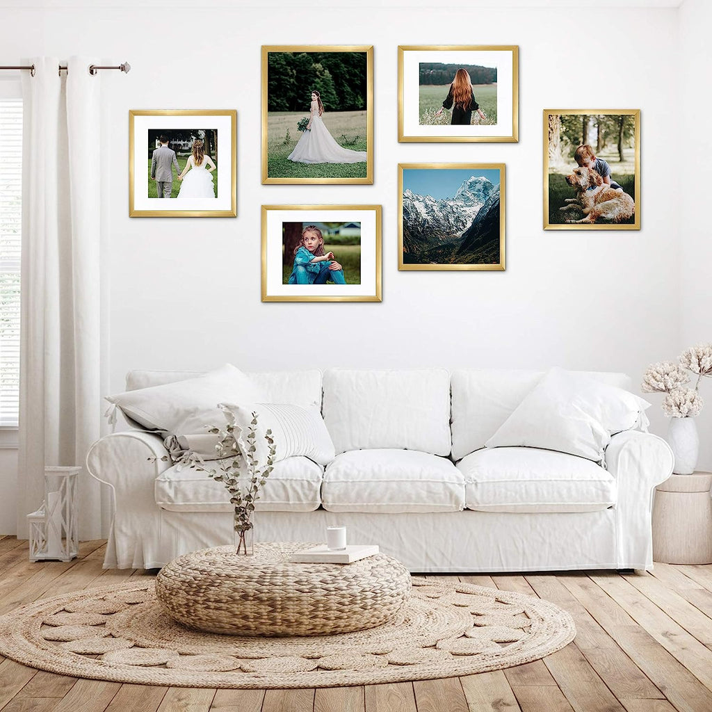 upsimples 13x19 Picture Frame Set of 5,Display Pictures 11x17 with Mat or 13x19 Without Mat, Wall Gallery Photo Frames,Gold