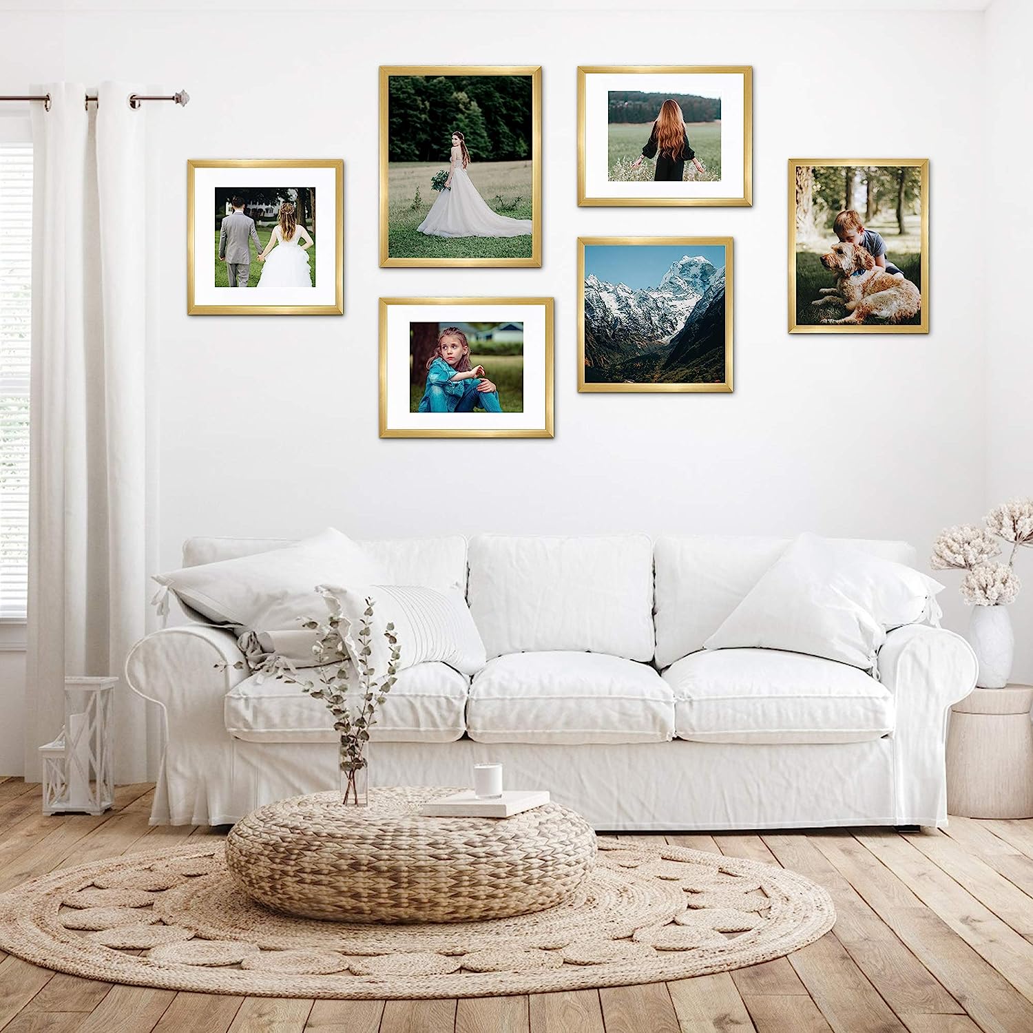 upsimples 12x16 Picture Frame Set of 5, Display Pictures 8.5x11 with Mat or 12x16 Without Mat, Wall Gallery Photo Frames,Gold