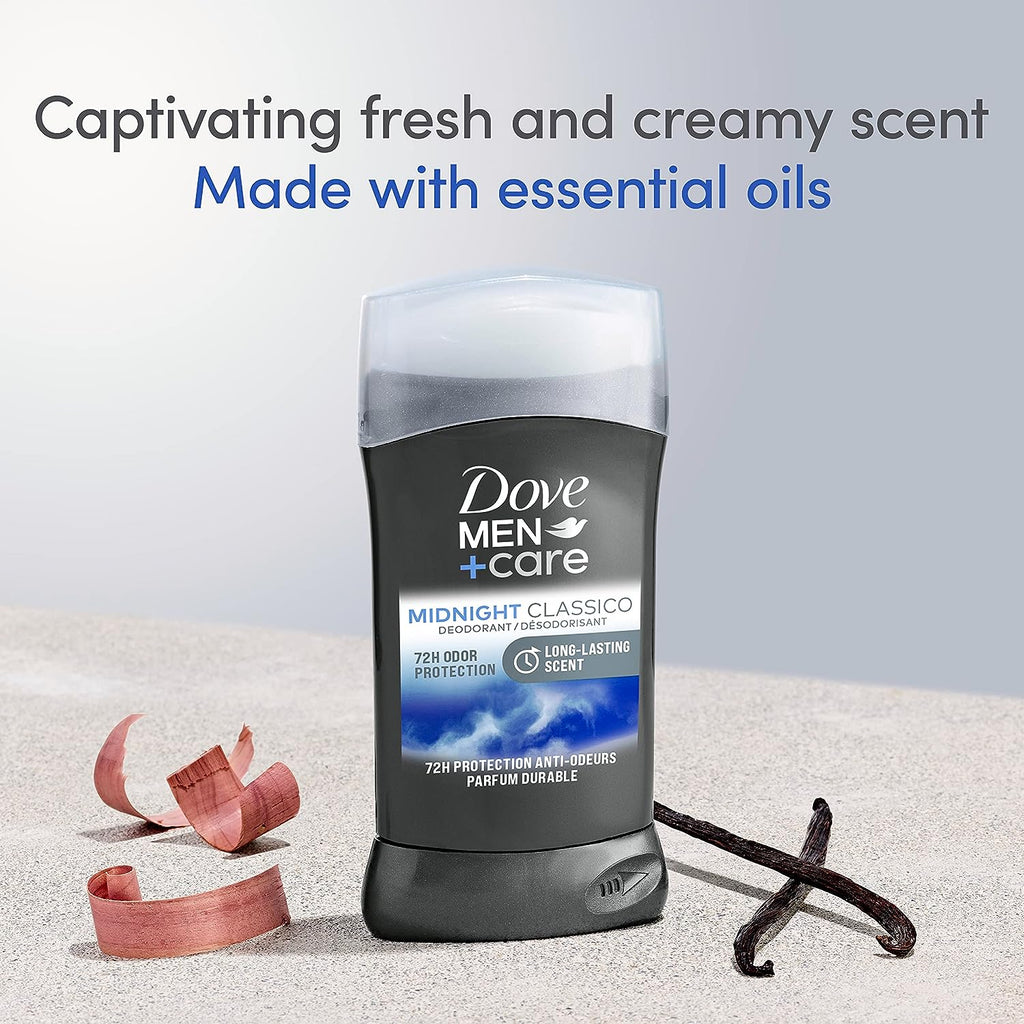 Dove Men+Care Deodorant Stick for Men Midnight Classico 3 Count Aluminum Free 72-Hour Odor Protection Mens Deodorant With Essential Oils &amp; 1/4 Moisturizing Cream 3oz