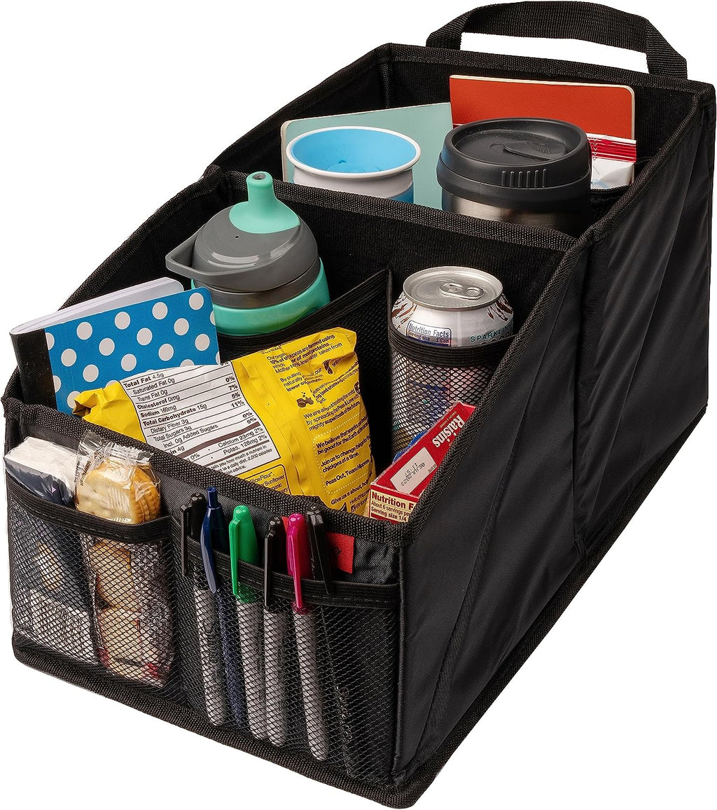 Lusso Gear Car Seat Organizer with Cup Holders for Front, Back, Passenger Seats, Truck and Van, 9 Auto Storage Compartments for Travel Organization of Trunk, Seats, Mobile Office (Black)