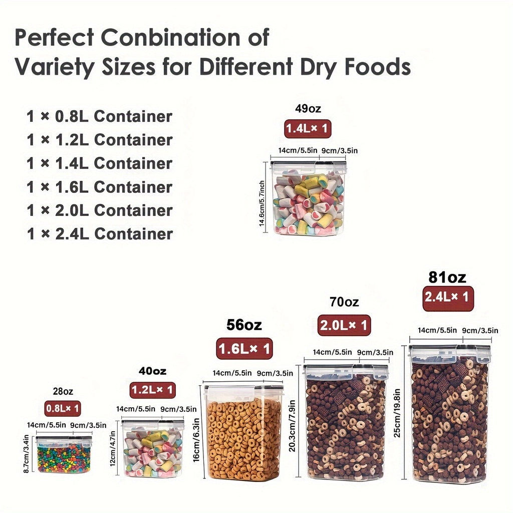 6/12pcs Airtight Food StoraContainers W/Lids,BPA Plastic Dry Food Canisters For Kitchen Pantry Organization And Storage,Dishwasher Safe
