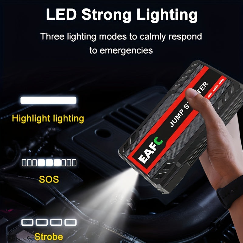 Portable Car Jump Starter Battery Power Bank Emergency Booster With LED Light 12V Auto Starting Device Support Starting 12V Gasoline Cars Up To 101.44oz