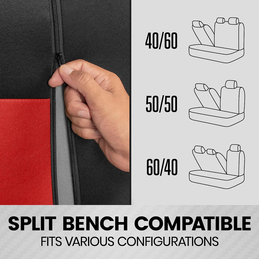BDK PolyPro Car Seat Covers Full Set in Red on Black – Front and Rear Split Bench Seat Covers, Easy to Install, Accessories for Auto Trucks Van SUV
