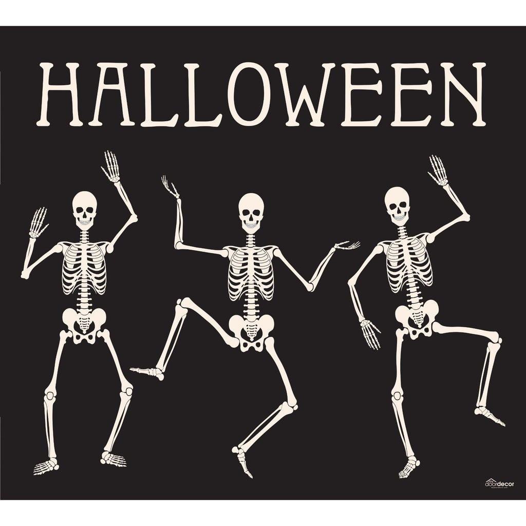 7' x 8' Black and White SkelDancing Halloween Split Car GaraDoor Banner