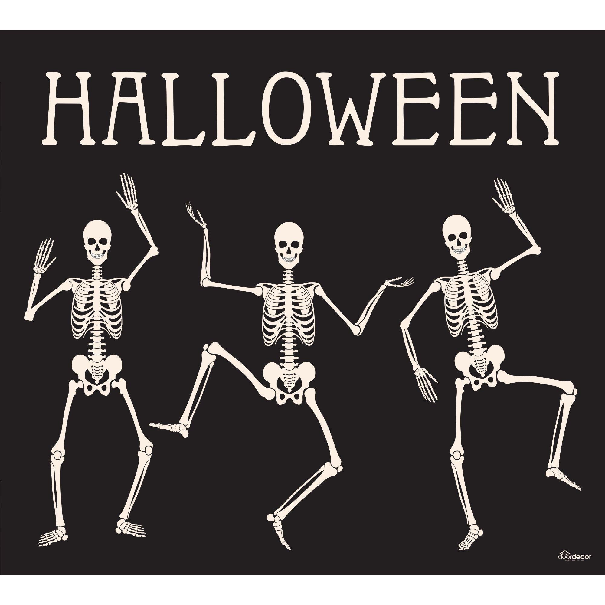 7' x 8' Black and White SkelDancing Halloween Split Car GaraDoor Banner
