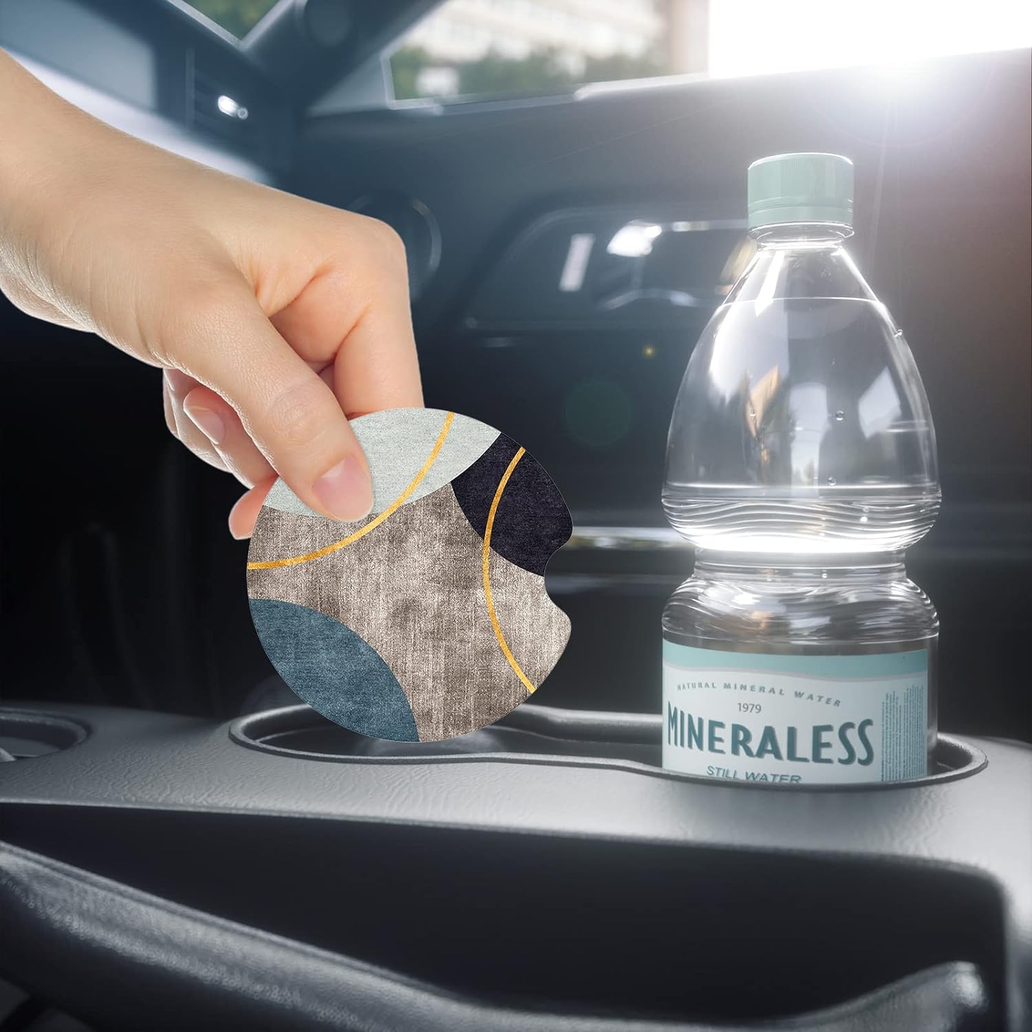 Nipichsha Car Cup Holder Coasters, Car Coasters for Cup Holders, 2 Pack Anti Slip Insert Coasters, Rubber Car Cup Mat with A Finger Notch, Cute Car Interior Accessories for Women Men(Simple Gray)