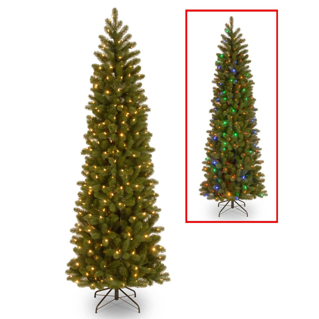 National Tree Company 6 1/2" Feel Real Downswept Douglas Fir Pencil Slim Tree with 300 Clear LED LIghts