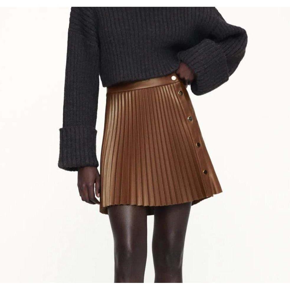 pleated faux leather skirt