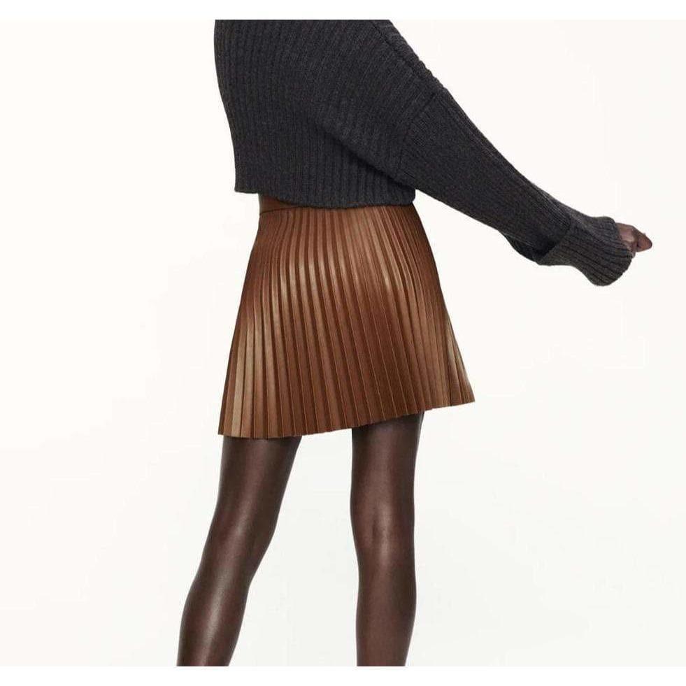 pleated faux leather skirt