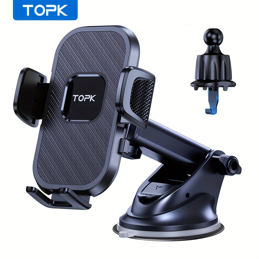 Car Phone Holder Mount, [2023 Upgraded] TOPK Cell Phone Holder For Car Dashboard And Air Vent Compatible With All Smartphones