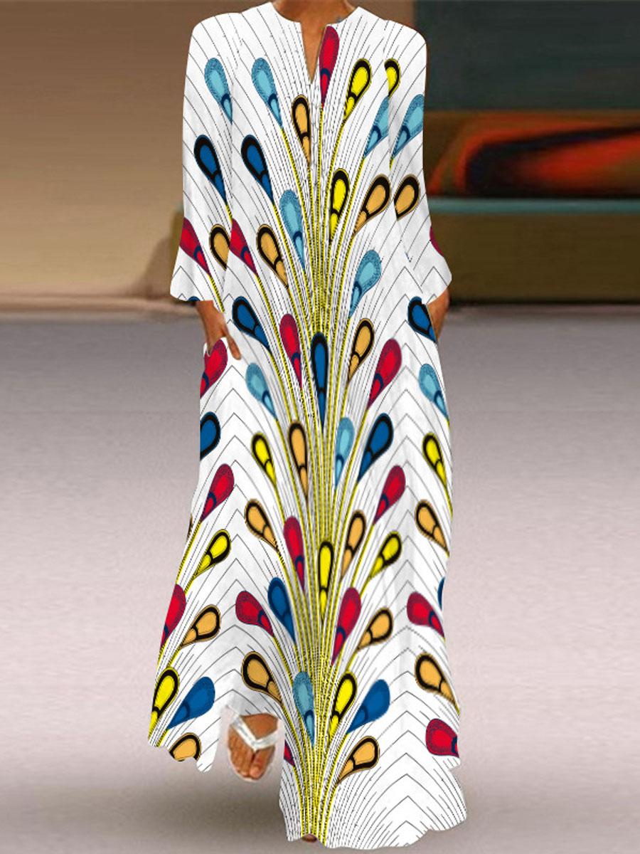 V-neck Floral Print Casual Long Sleeve Maxi Dress