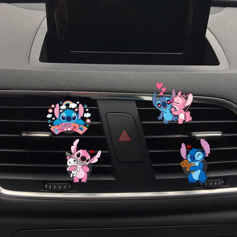 ZOSTLAND Cute Cartoon Car Air Vent Clip Decoration,Car Air Fresheners, Funny Car Vent Clip,Personalized Automotive Interior Decoration Accessories,Car Decor Gift for women,men (4pcs Stitch Love)