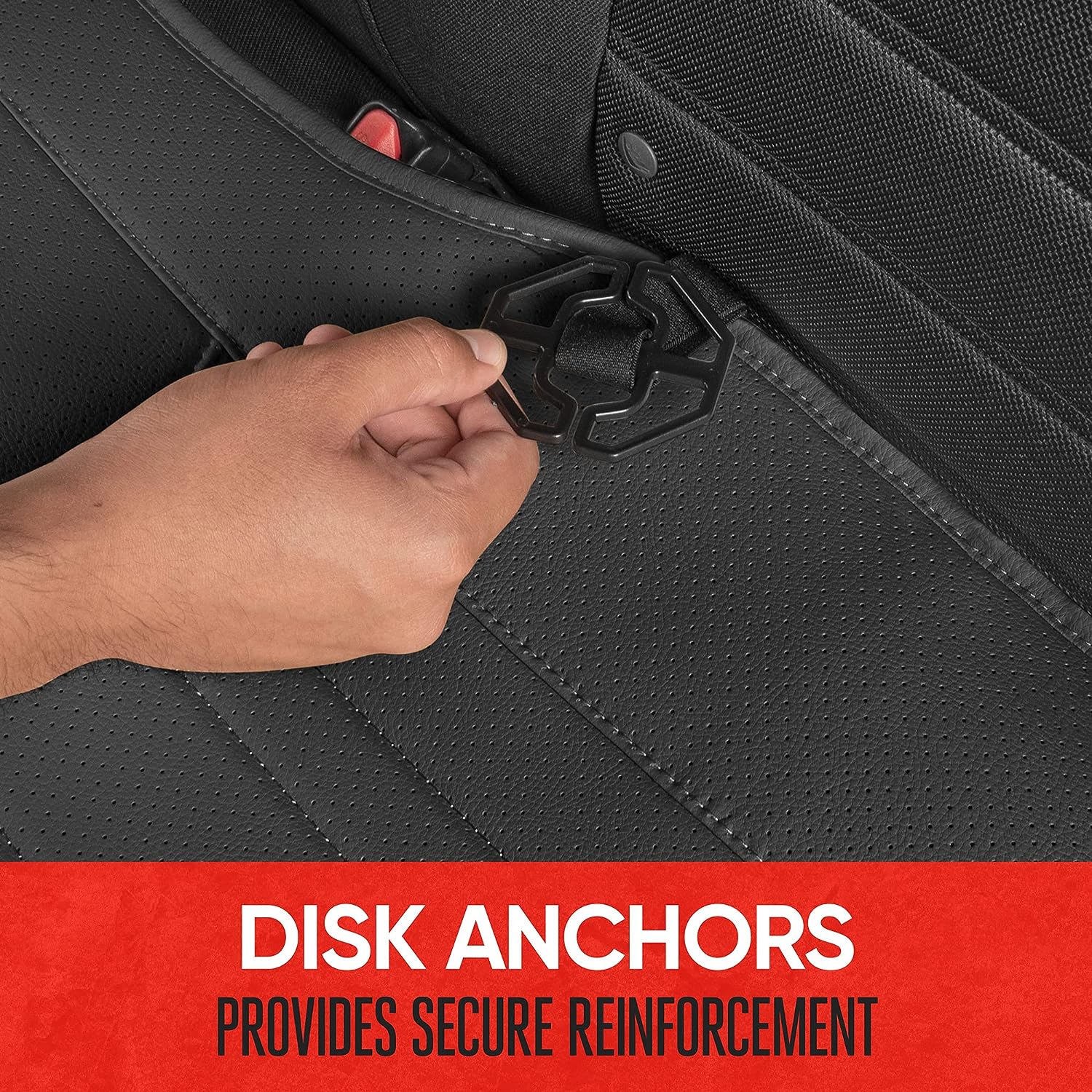 Motor Trend Seat Cover for Cars Trucks SUV, Faux Leather Rear Bench Black Padded Car Seat Cover with Storage Pockets, Premium Interior Car Seat Cover