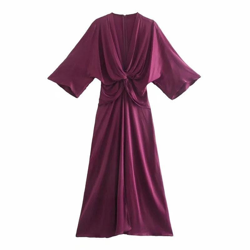 half sleeve satin midi dress