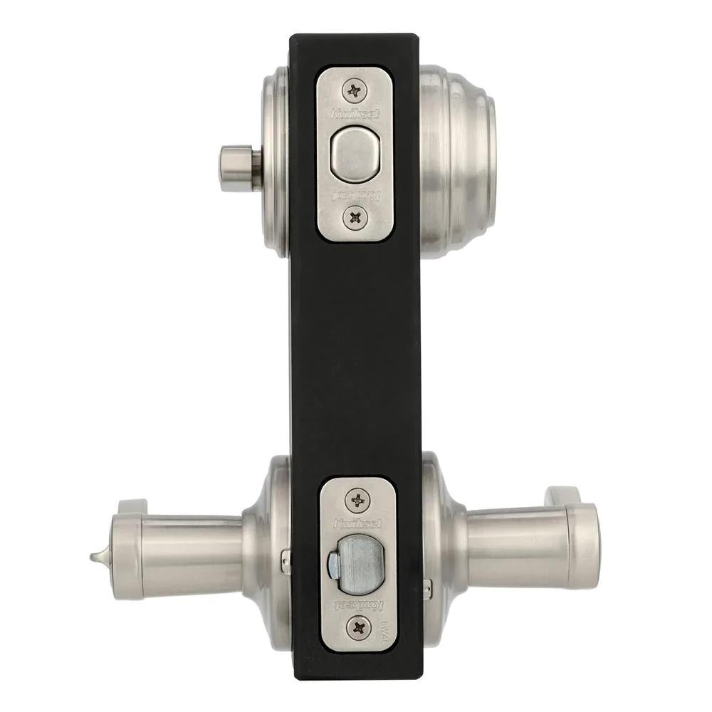 Lido Satin Nickel Exterior Entry Door Lever and Single Cylinder Deadbolt Combo Pack Featuring SmartKey Security