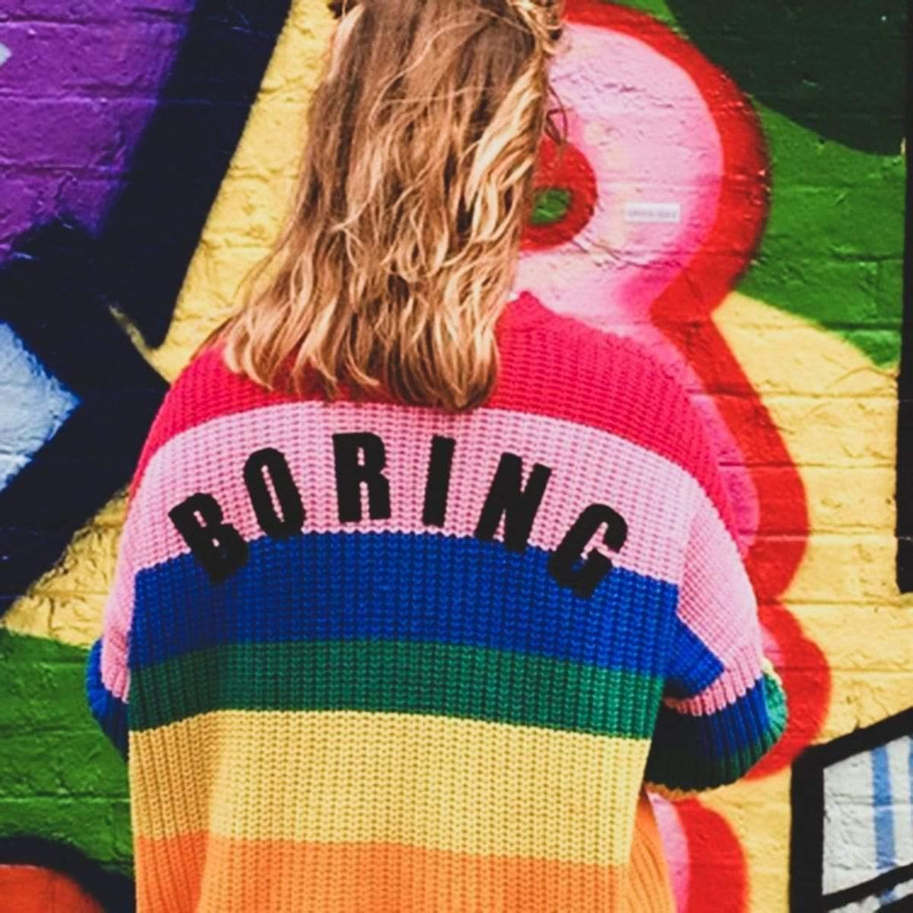 rainbow knitted long sleeve sweater
