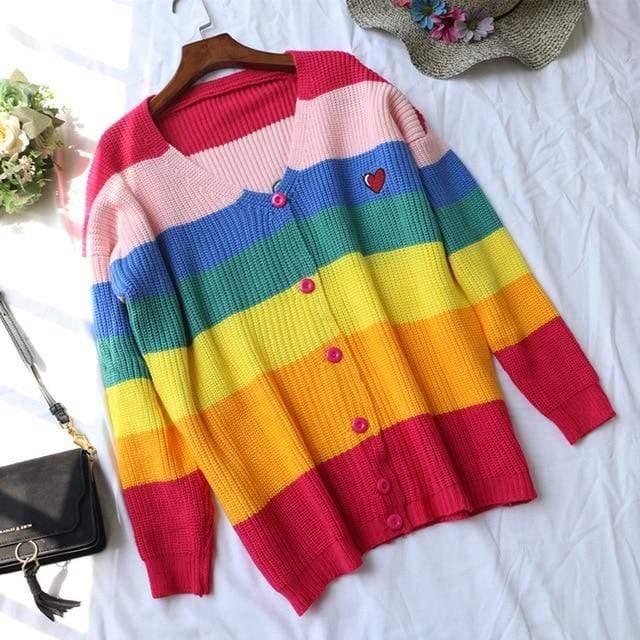 rainbow knitted long sleeve sweater