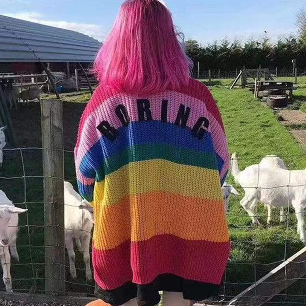 rainbow knitted long sleeve sweater