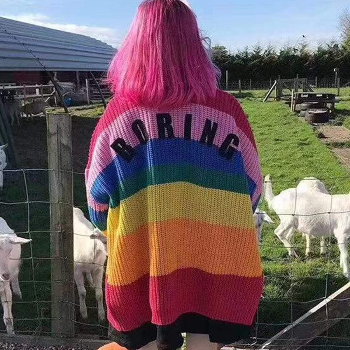 rainbow knitted long sleeve sweater