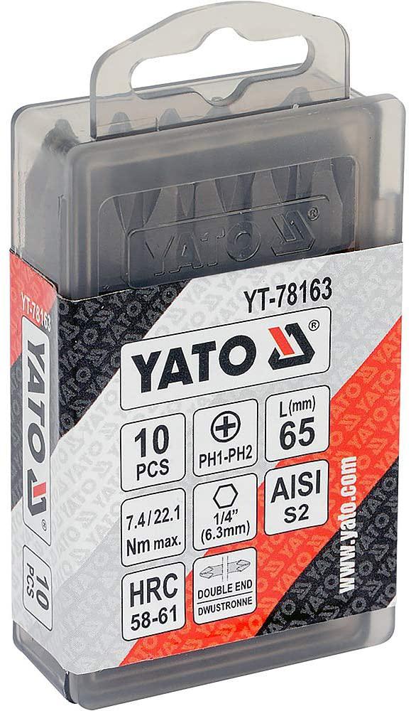 Yato Yt-78163 De Screwdriver Bits 1/4 Inch Drive X65 Mm Ph1-Ph2 10 Pcs|Bits For Drill Machine|Screwdriver Bits For Long Drill|Electrician Or Carpenter Furniture Tools|Screw Driver Bits|Hand Tools