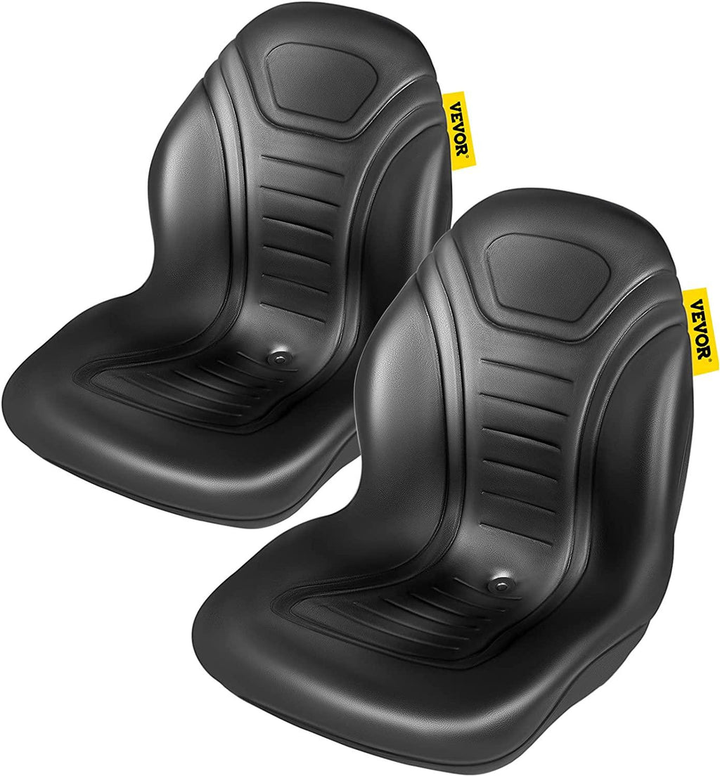 Universal Tractor Seat Replacement 2 Pcs Compact High Back Mower Seat, Black Vinyl Forklift Seat, Central Drain Hole Skid Steer Seat with Mounting Bolt Patterns of 8" x 11.5" & 11.25" x 11.5"