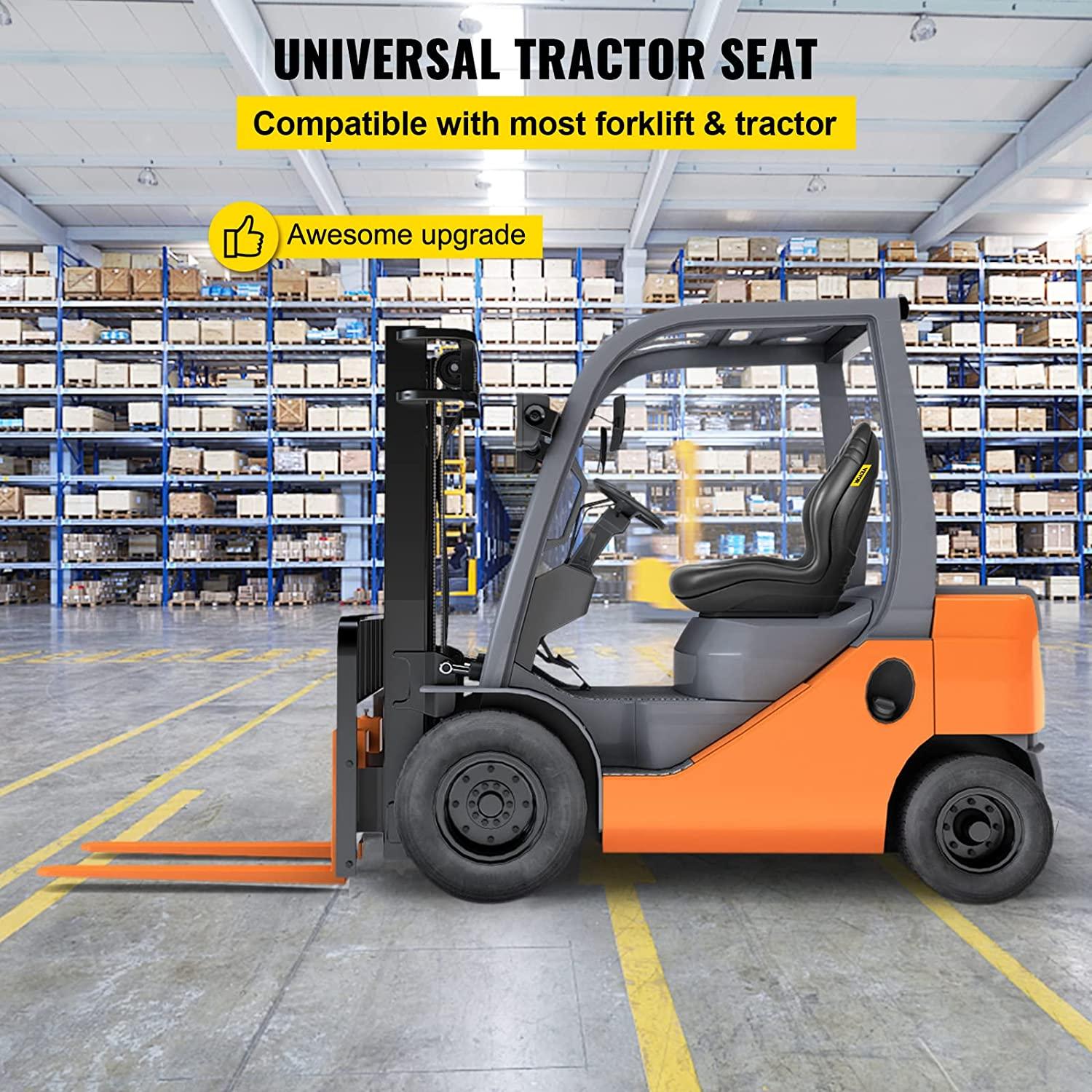 Universal Tractor Seat Replacement 2 Pcs Compact High Back Mower Seat, Black Vinyl Forklift Seat, Central Drain Hole Skid Steer Seat with Mounting Bolt Patterns of 8" x 11.5" & 11.25" x 11.5"