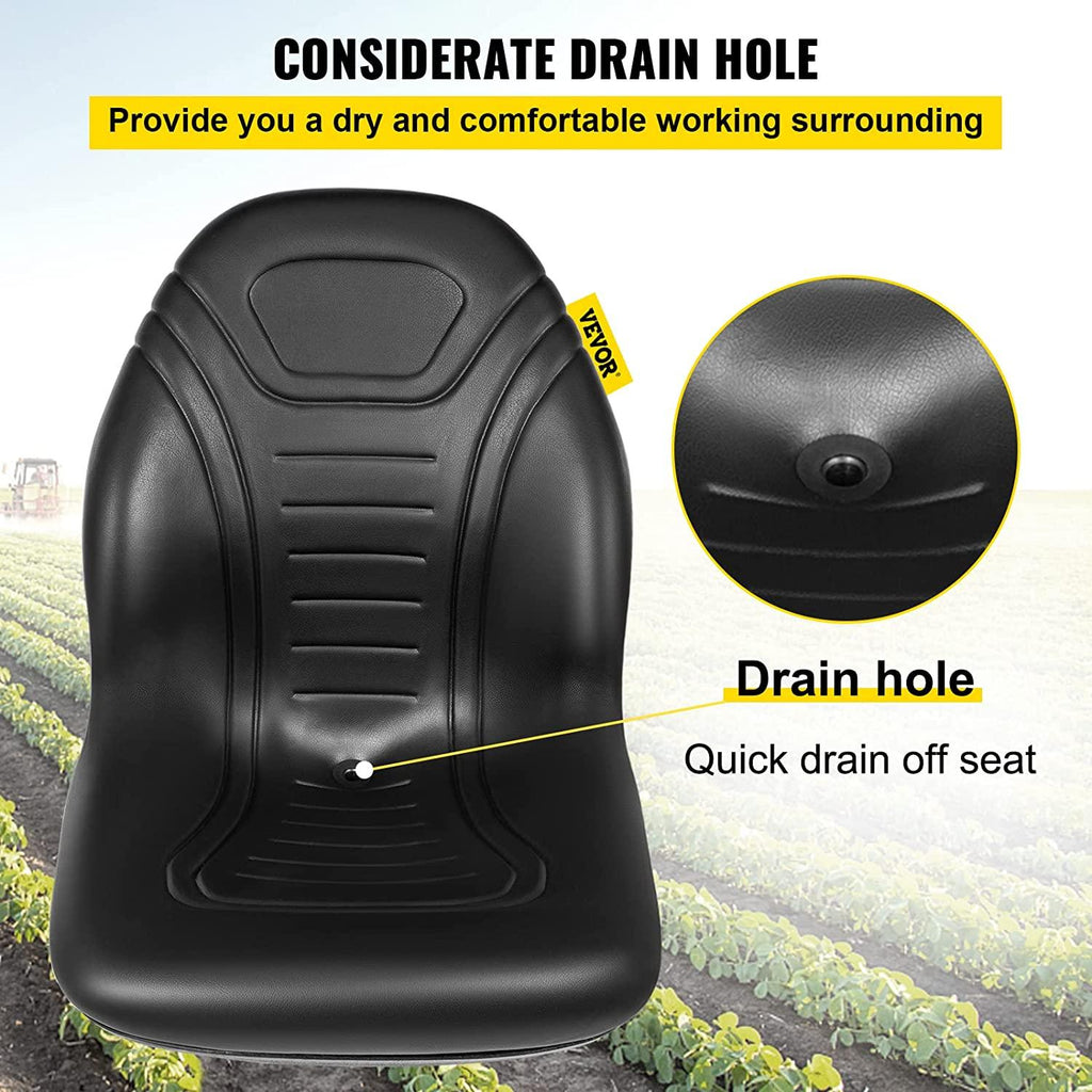 Universal Tractor Seat Replacement 2 Pcs Compact High Back Mower Seat, Black Vinyl Forklift Seat, Central Drain Hole Skid Steer Seat with Mounting Bolt Patterns of 8" x 11.5" & 11.25" x 11.5"