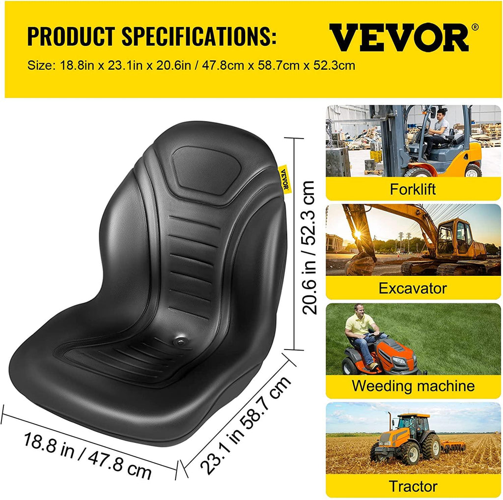 Universal Tractor Seat Replacement 2 Pcs Compact High Back Mower Seat, Black Vinyl Forklift Seat, Central Drain Hole Skid Steer Seat with Mounting Bolt Patterns of 8" x 11.5" & 11.25" x 11.5"