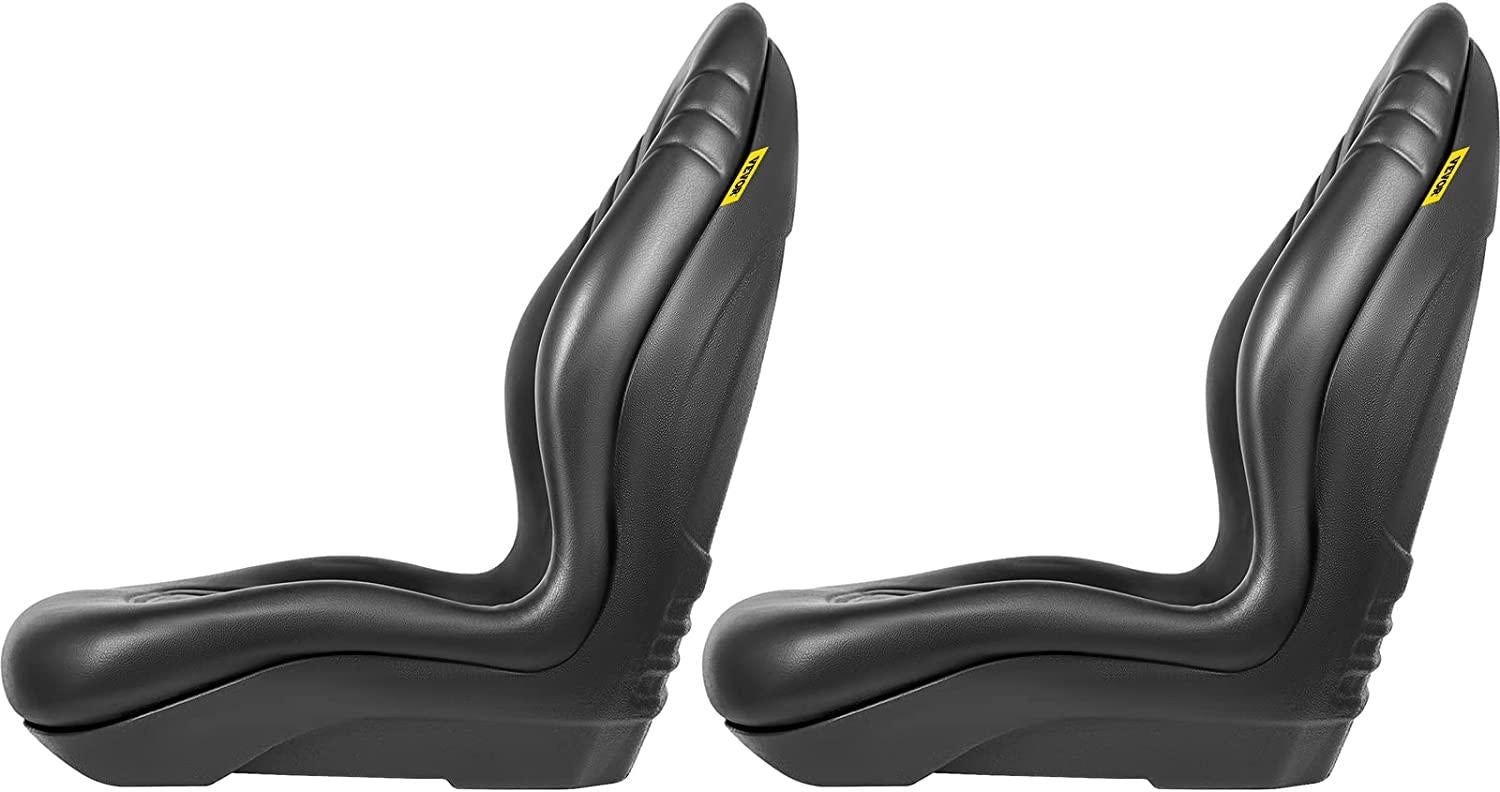 Universal Tractor Seat Replacement 2 Pcs Compact High Back Mower Seat, Black Vinyl Forklift Seat, Central Drain Hole Skid Steer Seat with Mounting Bolt Patterns of 8" x 11.5" & 11.25" x 11.5"