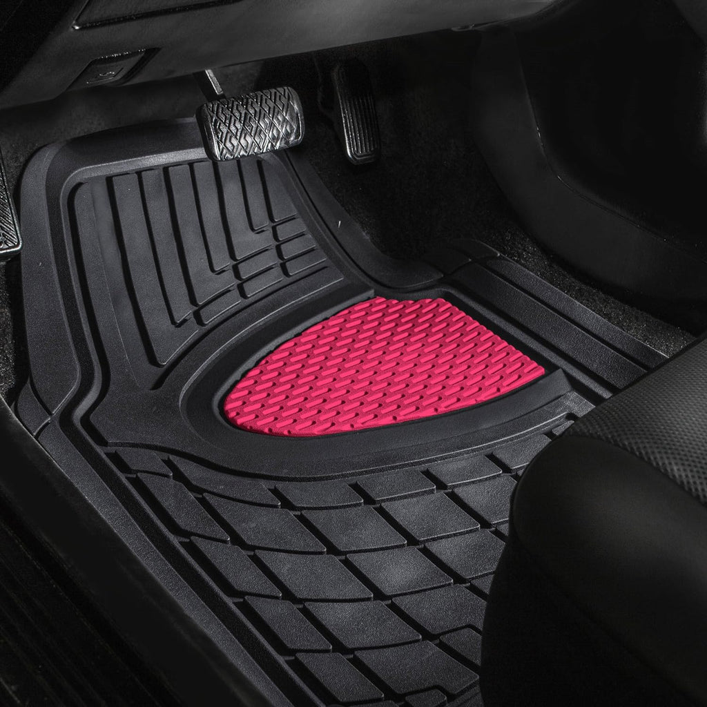 FH Group Automotive Floor Mats - Heavy-Duty Rubber Floor Mats for Cars, Universal Fit Full Set, Climaproof Floor Mats, Trimmable Floor Mats for Most Sedan, SUV, Truck Floor Mats Pink