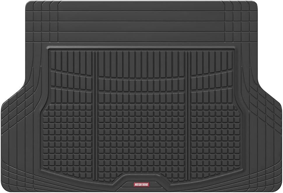Motor Trend Premium FlexTough All-Protection Cargo Mat Liner, Black &amp; Black Deep Dish Rubber Floor Mats All-Climate All Weather Performance Plus Heavy Duty Liners Odorless (Black) (OF-933-BK)